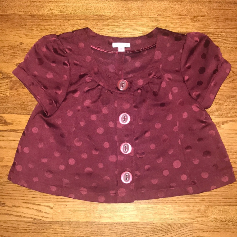 Burgundy polka dot short sleeved top jacket XL